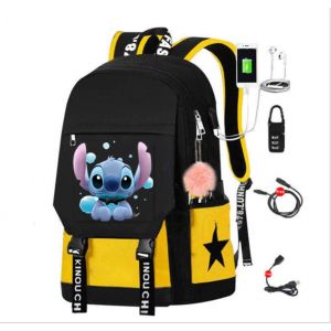 Mochila Stitch con cargador USB - Amarillo - Mochila escolar Mochila para niños