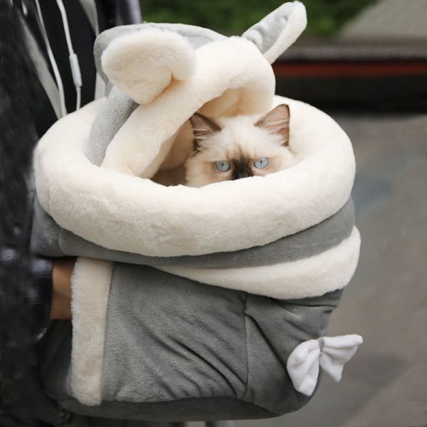 Suave y cálida mochila para gatos - Gris - Gato