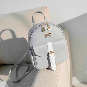 Mini mochila de cuero con joyas doradas - Gris - Bolso Mochila