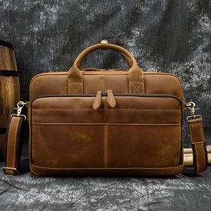 Bolso satchel vintage para hombre - Beige - Bolso de piel para portátil