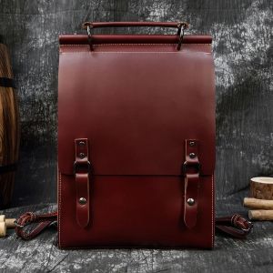 Mochila satchel de cuero vintage - Roja - Bolso de cuero