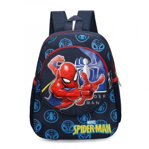 Bonita y colorida mochila azul de Spiderman con fondo blanco