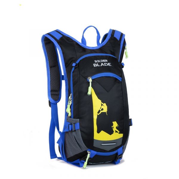 Mochila impermeable de 18l para esquí y deportes de invierno en azul y amarillo con fondo blanco