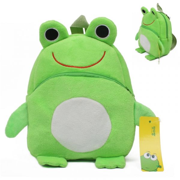 Mini mochila rana de felpa para niños verde con boca roja
