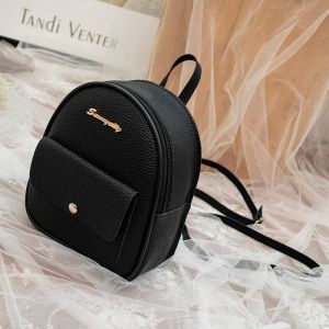 Mini mochila de piel de poliéster, color sólido negro