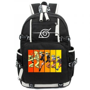 Naruto Uzumaki mochila negra con dibujo de ataque naranja