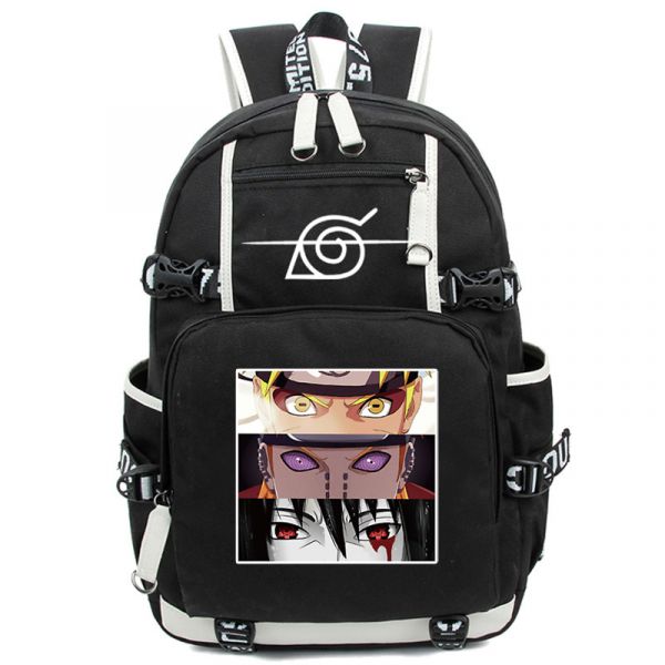 Naruto, Tendo y Sasuke mochila estampada negro con bolsillos laterales