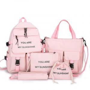 Juego de mochilas de lona para chicas adolescentes y mujeres en rosa con fondo blanco