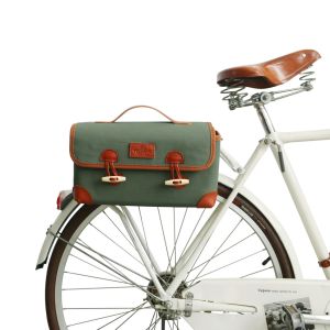 Bolsa de manillar plegable para bicicleta o moto gris y roja en bicicleta