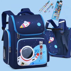 Mochila escolar impermeable con diseño de astronauta azul y fondo azul