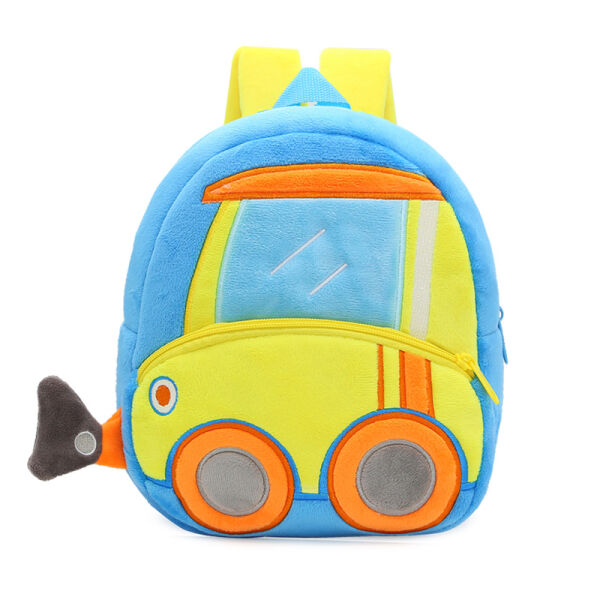 Ligera y colorida mochila para bebé azul con diseño de coche amarillo